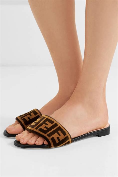 fendi logo printed velvet slide sandals|fendi logo leather slide sandals.